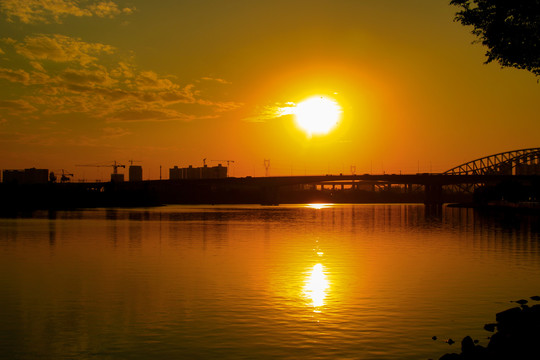 黄昏夕阳河景