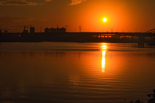 黄昏夕阳河景