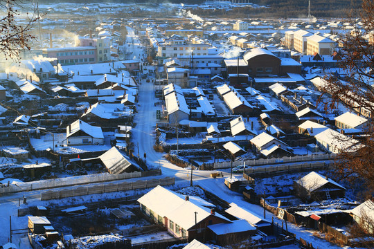 大兴安岭林区林场山村雪景