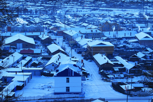 大兴安岭林场山村雪景