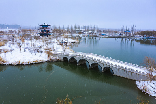 中式园林雪景