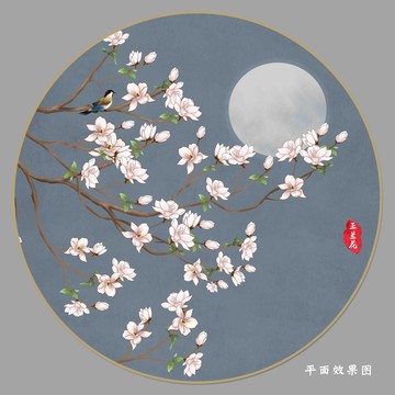 玉兰花圆形挂画