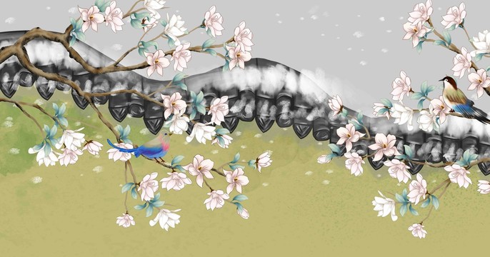 玉蘭花工筆花鳥