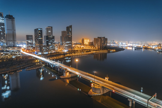 天津滨海新区于家堡商业区夜景