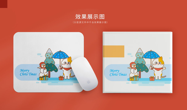 圣誕場景禮物卡通貓雪人圣誕樹