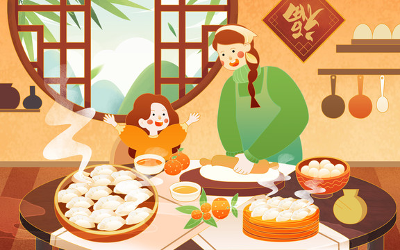 国潮饺子插画