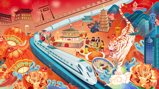 虎年插畫國潮2022美食