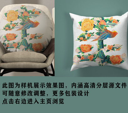 国风花鸟手绘抱枕包装设计