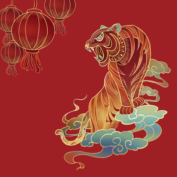 虎年生肖新年插畫