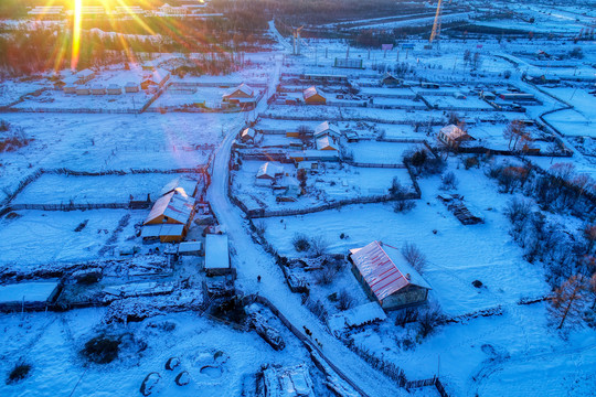 大兴安岭林区林场山村雪景