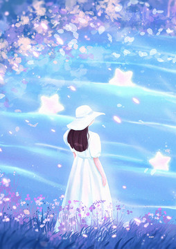 少女在夢幻森林發(fā)現(xiàn)了星月河