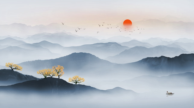 旭日東升山水畫