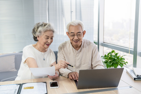 老年夫妇使用电脑