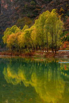 秋天的湖水倒影