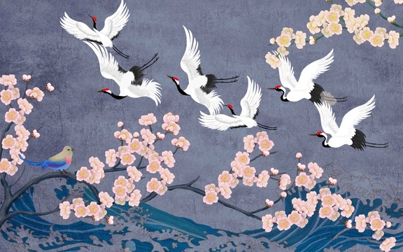 仙鶴梅花背景