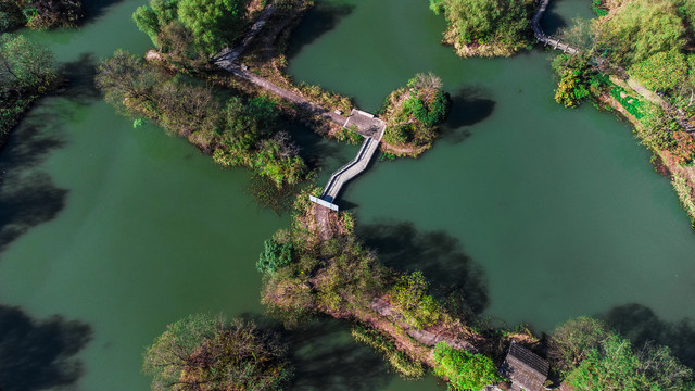 航拍杭州西溪湿地