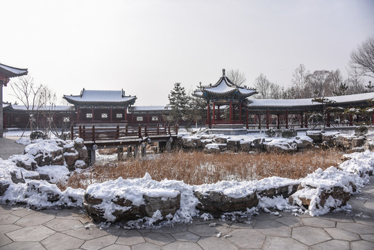 山西太原市晋祠公园冬日风光