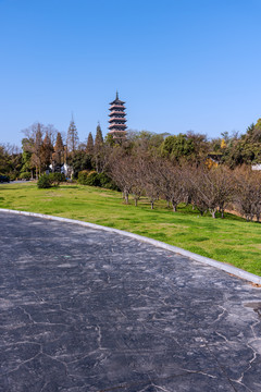 扬州蜀冈西峰的栖灵塔道路古建筑