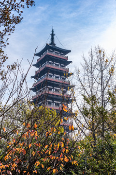 秋天中国扬州大明寺的栖灵塔