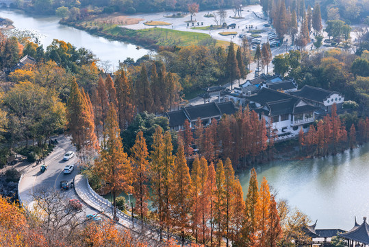 秋天俯瞰中国扬州瘦西湖风景区