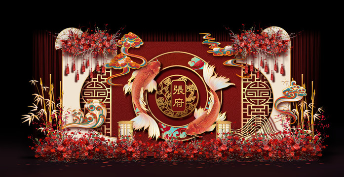 新中式合影區(qū)婚禮手繪效果圖