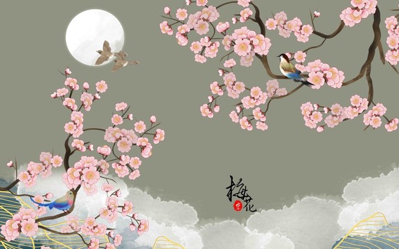 水墨梅花壁畫(huà)