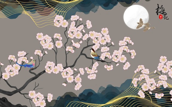 手繪花鳥壁畫
