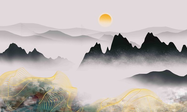線條山水裝飾壁畫