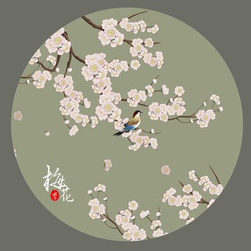 圓形梅花壁畫(huà)掛畫(huà)壁紙