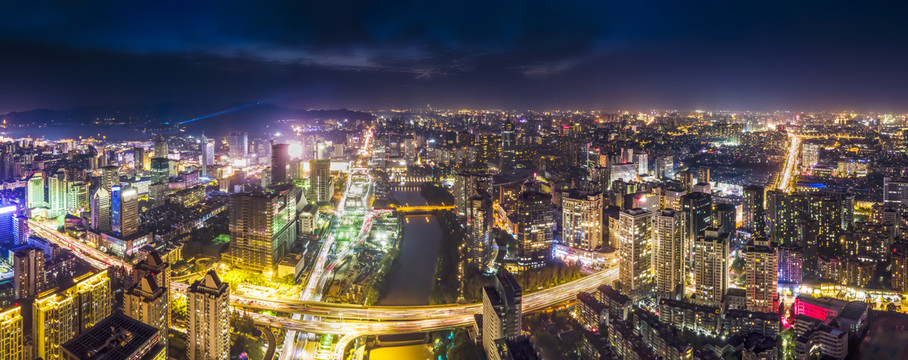 航拍浙江杭州城市夜景全景大画幅