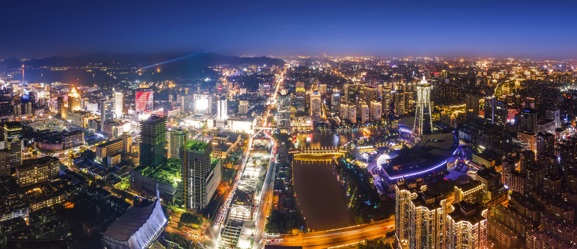 航拍杭州城市风貌夜景大画幅