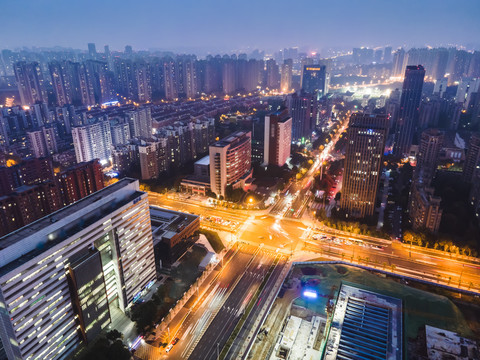 航拍安徽合肥城市夜景