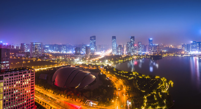 航拍合肥城市夜景