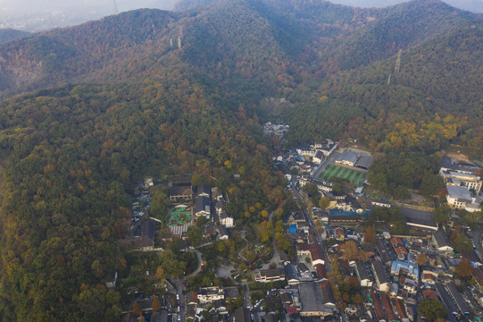 航拍秋天杭州馒头山馒头山社区