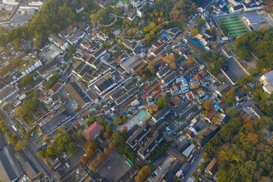 航拍秋天杭州馒头山馒头山社区