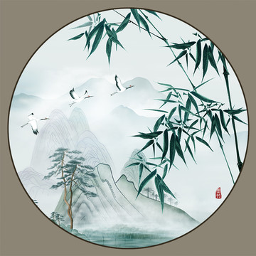 新中式竹子山水背景墻