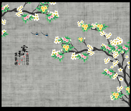 原創(chuàng)花鳥電視墻