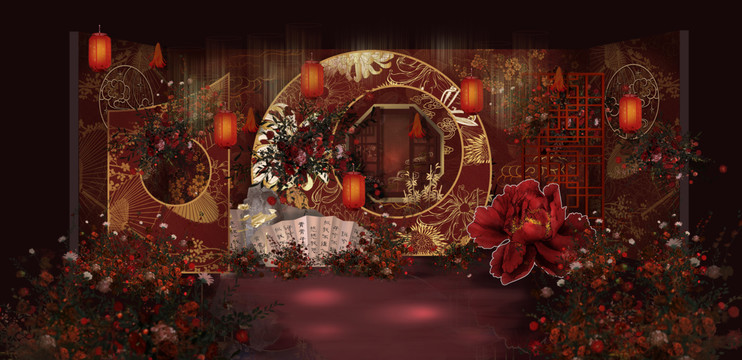 紅中式婚禮迎賓區(qū)