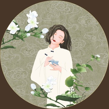 旗袍美女水彩國(guó)畫