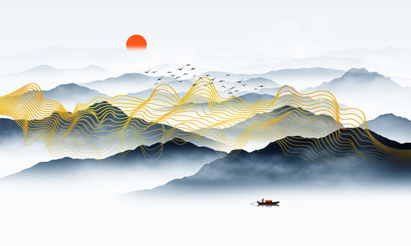 輕奢線條山水畫