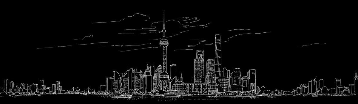上海天际线城市全景手绘分层