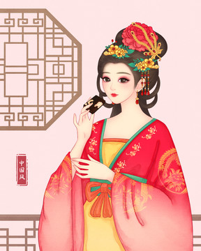 古代貴妃紅棗包裝插畫