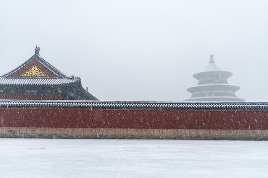 天坛下雪