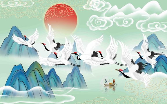 國潮山水插畫