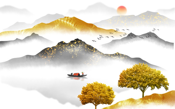 輕奢金色山水畫
