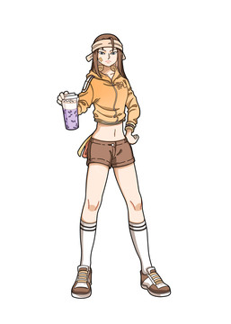 女奶茶插畫