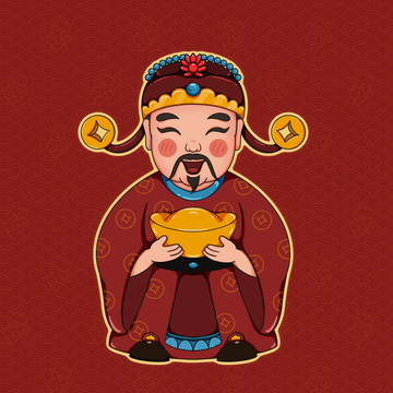 財(cái)神新年過(guò)年喜慶插畫(huà)手繪紅包