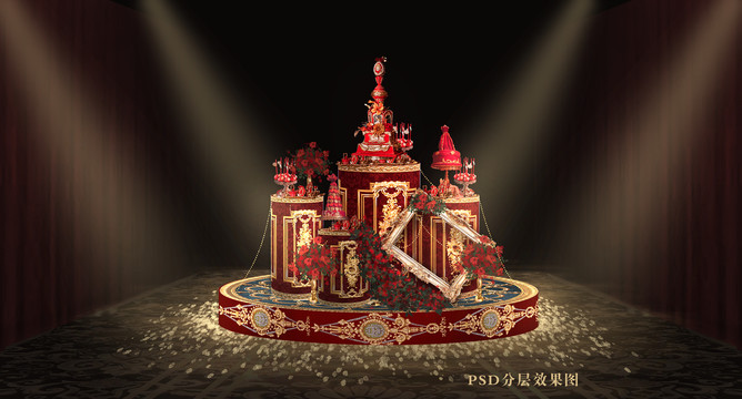 紅金歐式甜品臺(tái)設(shè)計(jì)