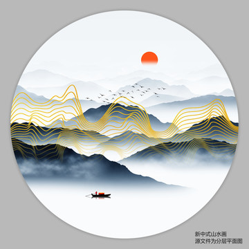 禅意线条山水画