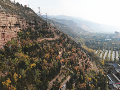 航拍青海西宁北山北禅寺土楼观